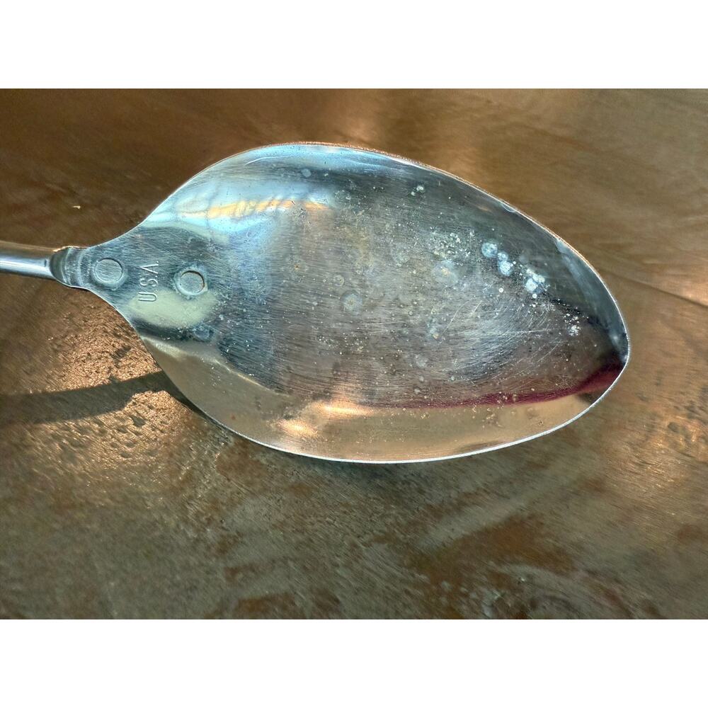 Vintage 12" Ekco USA Serving Spoon Set Solid & Slotted Light Blue Handle Kitchen - Picture 7 of 10